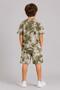 Boy's T-Shirt with Vintage Detailing and New York Print, Green Combed Cotton Shorts Set - 4