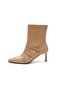 Skin Color 3 Buckle Pointed Toe Women's Heeled Boots - 2