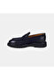 Men's Navy Blue Nubuck Leather Loafer with Tape Detail - 3