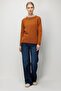 Women's Crew Neck Embroidered Wool Sweater Cinnamon - 2
