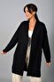 Women's Large Size Long Knitwear Cardigan with Diamond Pattern on the Back and Pockets - 2