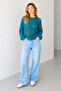 Women's Petrol Blue Crew Neck Openwork Knitwear Blouse - 3