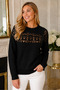 Women's Round Neck Long Sleeve Front Back Lace Detailed Openwork Soft Comfortable Fit Black Knitwear Sweater - 5