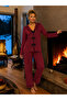 Bamboo Knitted Bow Tie Long Sleeve Burgundy Women's Pajama Set - 2
