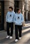 Echo Couple Lover's Combination Unisex Blue Black 3 Thread Oversize Sweatshirt Tracksuit Set Couple Combination - 2