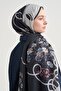 Roselle Pattern Norena Wool Shawl Navy Blue - 4