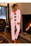 Bamboo Knitted Bow Tie Long Sleeve Pink Women's Pajama Set - 2