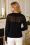 Women's Round Neck Long Sleeve Front Back Lace Detailed Openwork Soft Comfortable Fit Black Knitwear Sweater - 3