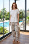 Women's Short Sleeve Floral Pattern Modal Pajamas Set 3335 Gray - 4