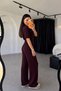Women's Burgundy Half-Zip Crop Top Wide-Leg Pants Two-Piece Set (New Color) - 4