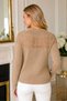 Women's Round Neck Long Sleeve Front and Back Lace Detailed Openwork Soft Comfortable Fit Camel Knitwear Sweater - 3
