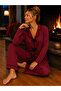 Bamboo Knitted Bow Tie Long Sleeve Burgundy Women's Pajama Set