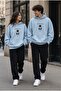 Echo Couple Lover's Combination Unisex Blue Black 3 Thread Oversize Sweatshirt Tracksuit Set Couple Combination - 3