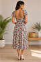 Red-White Daisy Patterned Cotton Combed Midi Dress with Back Detail - 2