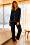 Bamboo Knitted Bowknot Long Sleeve Black Women's Pajama Set - 2