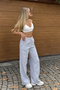 Gray Ribbed Detailed Wide Leg Sweatpants - 7
