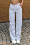 Gray Ribbed Detailed Wide Leg Sweatpants