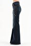 Women's Button Front and Brit Detailed Spanish Flare Lycra Design Jeans - 4