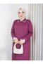 Cold Yarn Stone Collar and Lace Cuff Knitwear Dress - 5