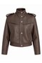 Bitter Brown Textured Leather Jacket with Epaulettes - 5168