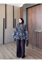 Women's Brown Pleated Tie-Down Blouse and Elastic Waist Pants Set - 2