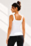 Women's White Laser Cut Cotton Undershirt Square Neck Seamless Non-Marking Flexible Basic Undershirt - 3