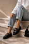 Viola Black Rustic Women's Daily Classic Stone Buckle Moccasin Loafer Shoes
