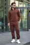 Bitter Brown Hooded Zipper Detailed Men's Tracksuit Set E7367