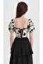 Women's Woven Fabric Balloon Sleeve Corset with Padded Chest and Lace-Up Back Design - 2