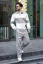 Painted Gray Color Blocked Polo Collar Men's Tracksuit Set E7368