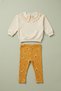 Baby Girl Embroidered Scallop Collar Sweatshirt and Floral Patterned Ribbed Leggings Set