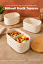 3-Piece 500 ml Oval Wavy Patterned Storage Container with Tape and Bamboo Lid Portable Nutrition Set - 3