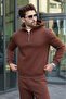 Bitter Brown Hooded Zipper Detailed Men's Tracksuit Set E7367 - 2
