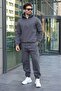Smoked Hooded Zipper Detailed Men's Tracksuit Set E7367