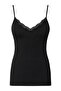 Women's Black Ribbed Lace V-Neck Thin Strap Casual Tank Top - 3