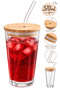 12474 Vanes Bamboo Lid Glass Cup with Straw 370 ml – Hot & Cold Beverage Cup with Leak-Proof Silicone Gasket - 4