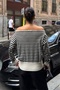 Women's Black Striped Asymmetrical Low Collar Soft Knitwear Blouse - 6