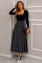 Women's Long Sleeve Square Collar Skirt Patterned Single Jersey Long Viscose Dress with Belt at the Waist - 3