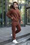 Bitter Brown Hooded Zipper Detailed Men's Tracksuit Set E7367 - 3