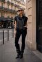 Black Leather Look Oversized Vest with Zipper and Drawstring Pocket Detail - 4