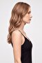 Women's Black Ribbed Lace V-Neck Thin Strap Casual Tank Top - 2
