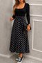 Women's Long Sleeve Square Collar Skirt Patterned Single Jersey Long Viscose Dress with Belt at the Waist - 2