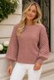Women's Round Neck Long Sleeve Balloon Sleeve Hair Braided Loose Elegant Stylish Cinnamon Knitwear Sweater - 5