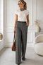 Women's Fishbone Patterned High Waist Pocketed Cotton Loose Leg Comfortable Stylish Belted Elegant Casual Black and White Trousers - 6