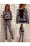Women's Long Sleeve Crew Neck Two Yarns Blouse and Pants Two Piece Set with Bow at the Back, Bottom Top Set - 4