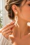 Coral Branch Design Dangle Earrings with Bead Detail Long Earrings with White Red and Turquoise Color Options - 7