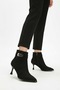 Women's Black Suede Buckle Detailed Heeled Boots