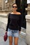 Women's Black Asymmetrical Low Collar Soft Knitwear Blouse - 5