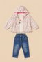 Baby Girl Floral Patterned Hooded Zippered Raincoat 3-Piece Jean Set - 3