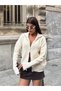 Women's Ecru Double Zipper Knitwear Cardigan - 3